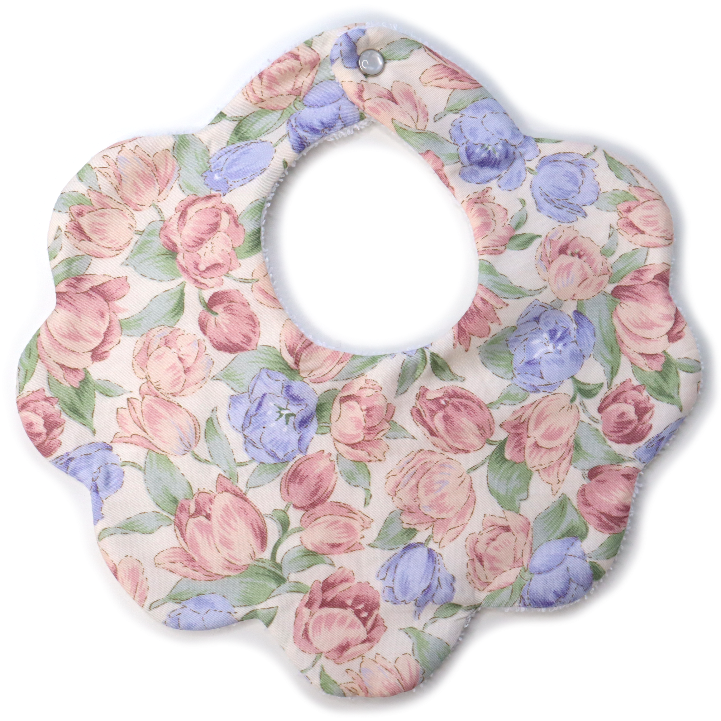 Floral-patterned bib on a white background